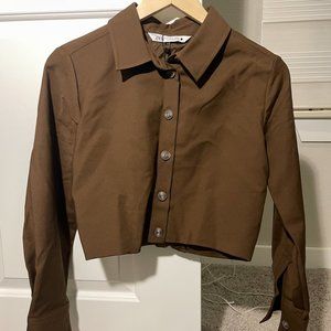 Zara Pleated Crop Top Button Up Shirt